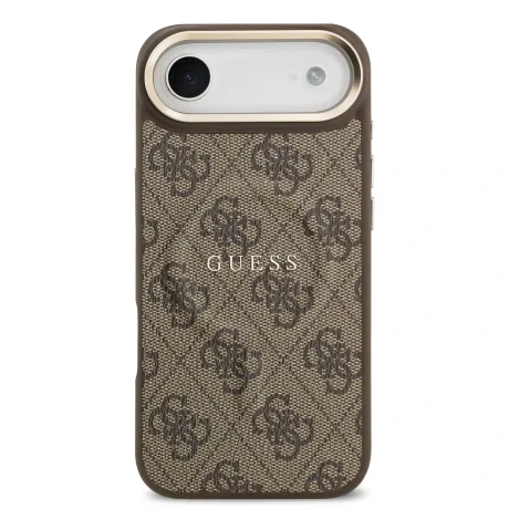 Husa spate Guess din piele PU 4G cu ramă aurie MagSafe pentru iPhone Air, maro