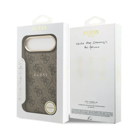 Husa spate Guess din piele PU 4G cu ramă aurie MagSafe pentru iPhone Air, maro
