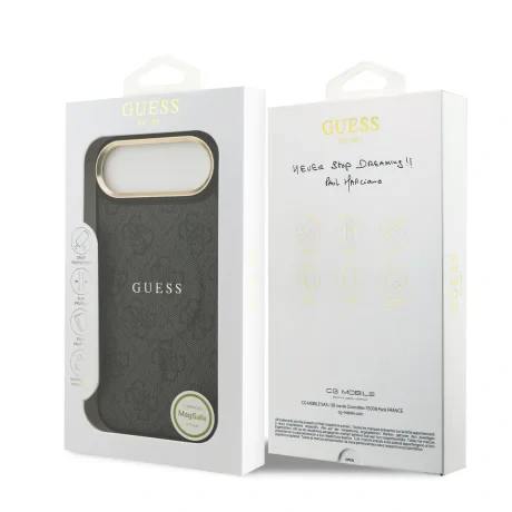 Husa spate Guess din piele PU 4G cu ramă aurie MagSafe pentru iPhone Air, neagră