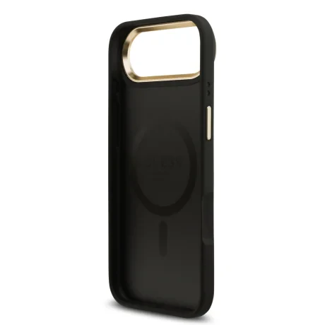 Husa spate Guess din piele PU 4G cu ramă aurie MagSafe pentru iPhone Air, neagră