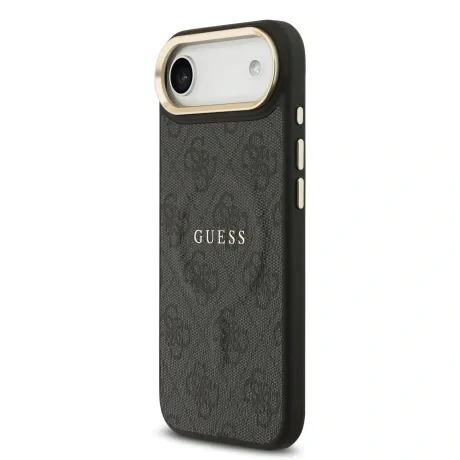 Husa spate Guess din piele PU 4G cu ramă aurie MagSafe pentru iPhone Air, neagră
