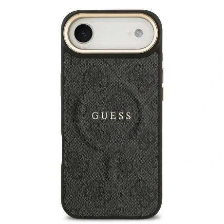 Husa spate Guess din piele PU 4G cu ramă aurie MagSafe pentru iPhone Air, neagră