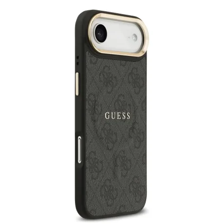 Husa spate Guess din piele PU 4G cu ramă aurie MagSafe pentru iPhone Air, neagră