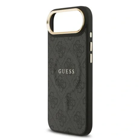 Husa spate Guess din piele PU 4G cu ramă aurie MagSafe pentru iPhone Air, neagră