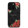 Husa spate Guess din piele PU 4G Roses MagSafe pentru iPhone 16 Pro, neagră