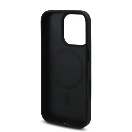 Husa spate Guess din piele PU 4G Roses MagSafe pentru iPhone 16 Pro, neagră