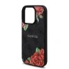 Husa spate Guess din piele PU 4G Roses MagSafe pentru iPhone 16 Pro, neagră