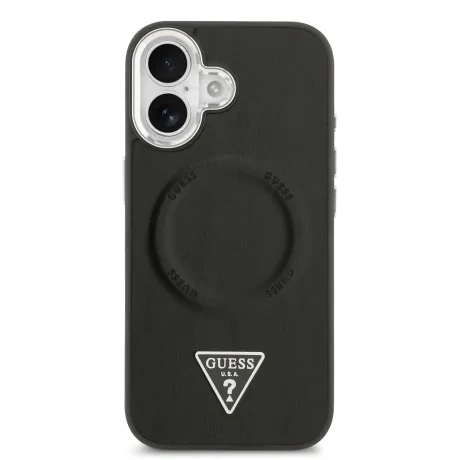 Husă spate Guess din piele PU cu logo triunghiular MagSafe pentru iPhone 17, neagră