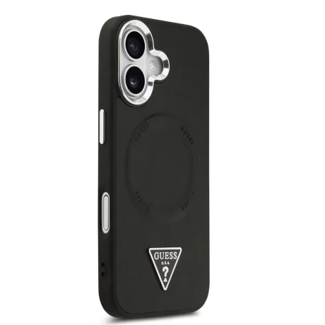 Husă spate Guess din piele PU cu logo triunghiular MagSafe pentru iPhone 17, neagră
