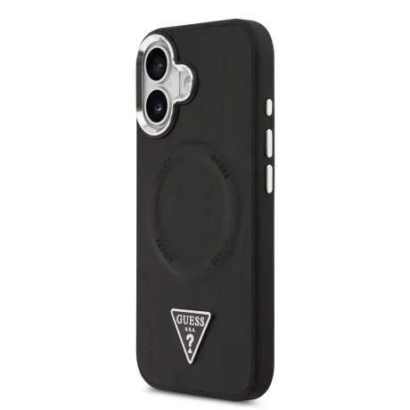 Husă spate Guess din piele PU cu logo triunghiular MagSafe pentru iPhone 17, neagră