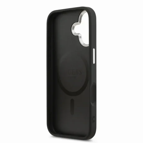 Husă spate Guess din piele PU cu logo triunghiular MagSafe pentru iPhone 17, neagră