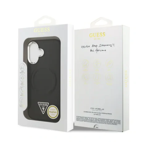 Husă spate Guess din piele PU cu logo triunghiular MagSafe pentru iPhone 17, neagră