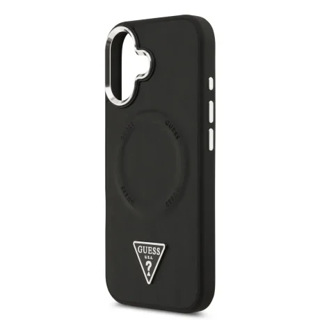 Husă spate Guess din piele PU cu logo triunghiular MagSafe pentru iPhone 17, neagră