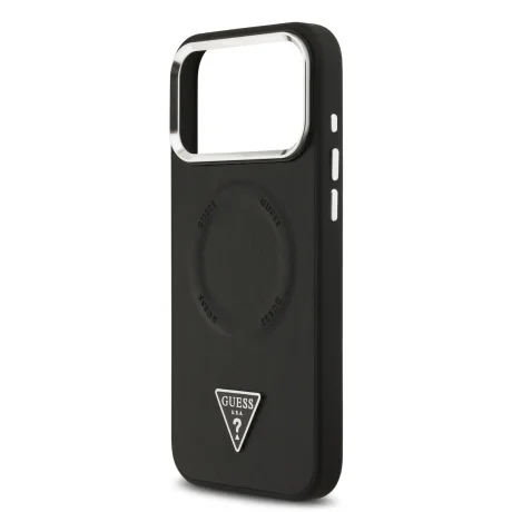 Husă spate Guess din piele PU cu logo triunghiular MagSafe pentru iPhone 17 Pro Max, neagră