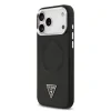 Husă spate Guess din piele PU cu logo triunghiular MagSafe pentru iPhone 17 Pro, neagră