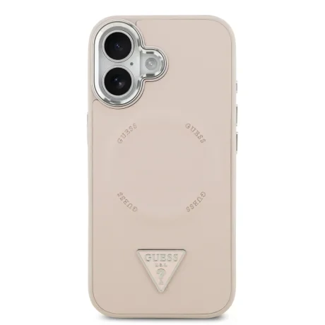 Husă spate Guess din piele PU cu logo triunghiular MagSafe pentru iPhone 17, roz