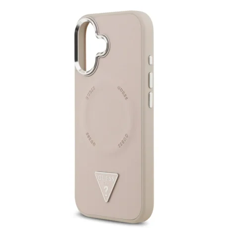 Husă spate Guess din piele PU cu logo triunghiular MagSafe pentru iPhone 17, roz
