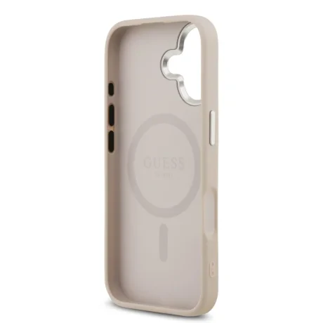 Husă spate Guess din piele PU cu logo triunghiular MagSafe pentru iPhone 17, roz