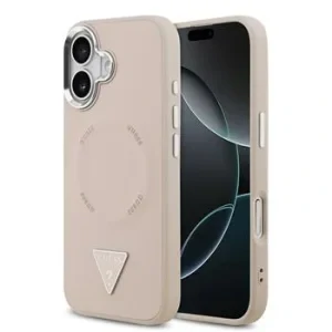 Husă spate Guess din piele PU cu logo triunghiular MagSafe pentru iPhone 17, roz