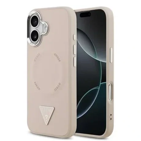 Husă spate Guess din piele PU cu logo triunghiular MagSafe pentru iPhone 17, roz