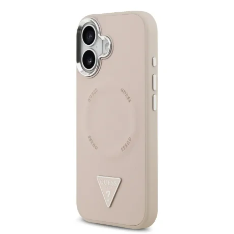 Husă spate Guess din piele PU cu logo triunghiular MagSafe pentru iPhone 17, roz