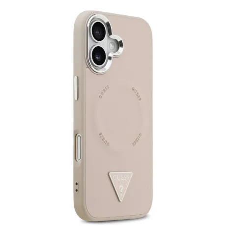 Husă spate Guess din piele PU cu logo triunghiular MagSafe pentru iPhone 17, roz