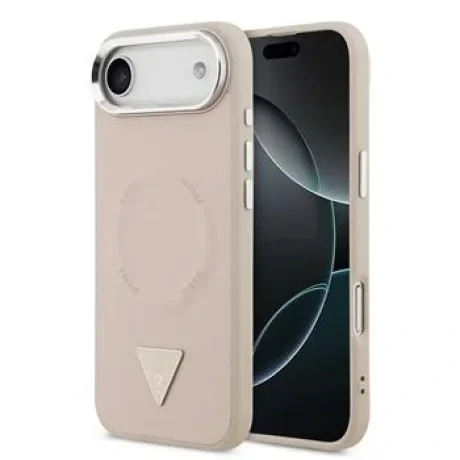 Husa spate Guess din piele PU cu logo triunghiular MagSafe pentru iPhone Air, roz