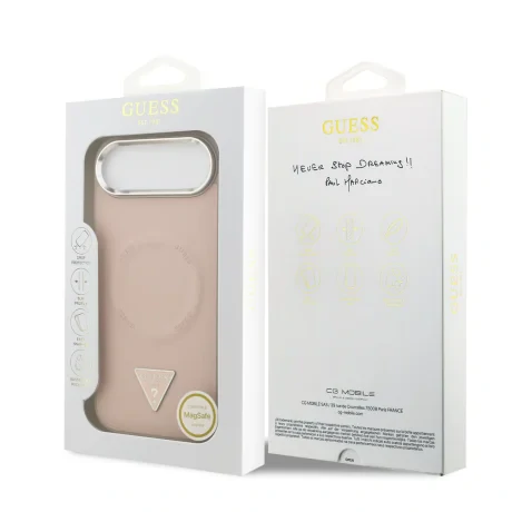 Husa spate Guess din piele PU cu logo triunghiular MagSafe pentru iPhone Air, roz
