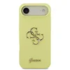 Husa spate Guess din silicon lichid 4G cu logo metalic pentru iPhone Air, galbenă