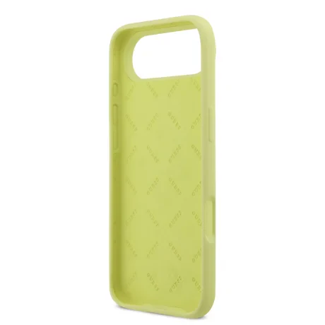 Husa spate Guess din silicon lichid 4G cu logo metalic pentru iPhone Air, galbenă