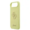 Husa spate Guess din silicon lichid 4G cu logo metalic pentru iPhone Air, galbenă