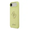 Husa spate Guess din silicon lichid 4G cu logo metalic pentru iPhone Air, galbenă