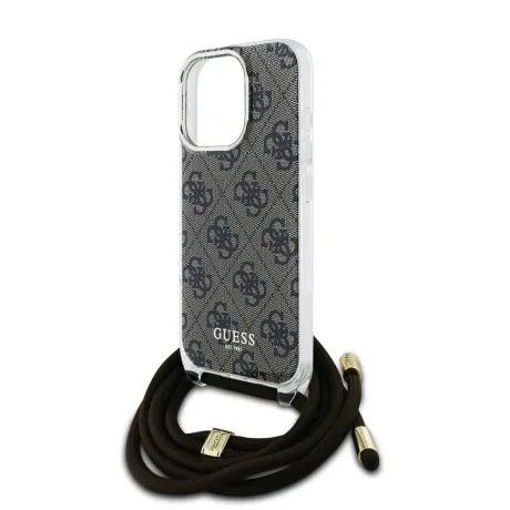 Husă spate Guess IML 4G cu imprimeu crossbody pentru iPhone 16 Pro, maro