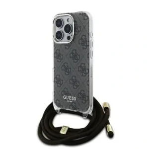 Husă spate Guess IML 4G cu imprimeu crossbody pentru iPhone 16 Pro, maro