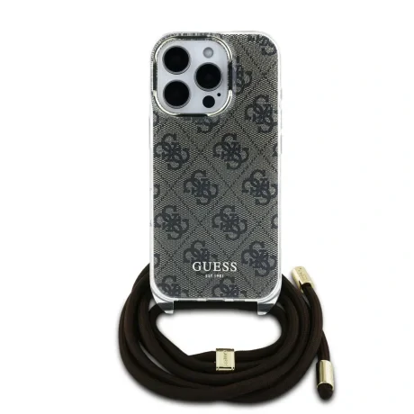 Husă spate Guess IML 4G cu imprimeu crossbody pentru iPhone 16 Pro, maro