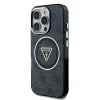 Husă spate Guess IML 4G MagSafe cu sclipici și logo triunghi pentru iPhone 16 Pro Max, neagră