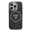 Husă spate Guess IML 4G MagSafe cu sclipici și logo triunghi pentru iPhone 16 Pro Max, neagră