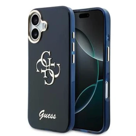Husa spate Guess IML 4G Script Metal Logo pentru iPhone 17, albastră