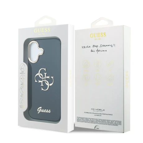 Husa spate Guess IML 4G Script Metal Logo pentru iPhone 17, albastră