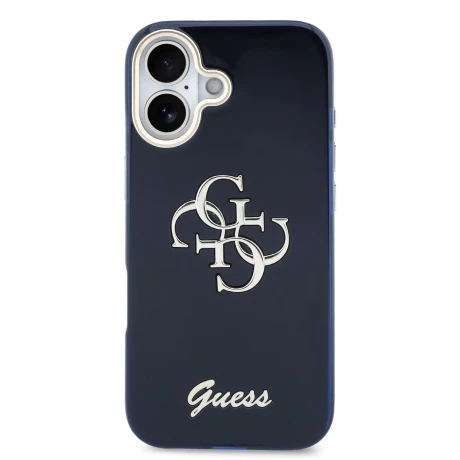 Husa spate Guess IML 4G Script Metal Logo pentru iPhone 17, albastră