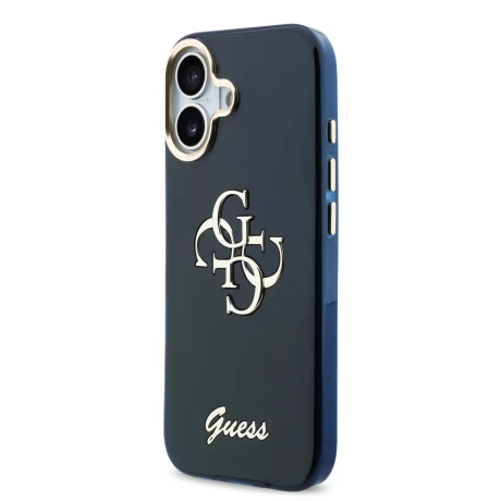 Husa spate Guess IML 4G Script Metal Logo pentru iPhone 17, albastră