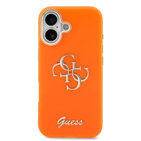 Husa spate Guess IML 4G Script Metal Logo pentru iPhone 17, portocalie