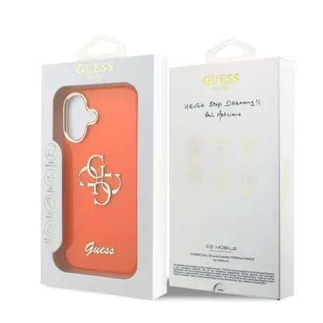 Husa spate Guess IML 4G Script Metal Logo pentru iPhone 17, portocalie
