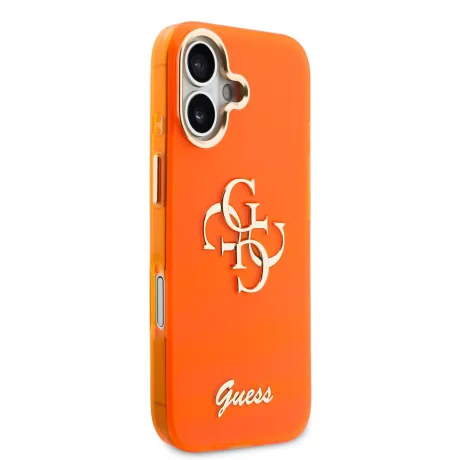 Husa spate Guess IML 4G Script Metal Logo pentru iPhone 17, portocalie