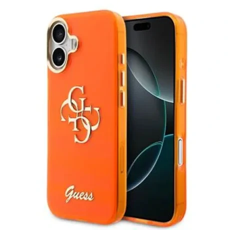 Husa spate Guess IML 4G Script Metal Logo pentru iPhone 17, portocalie