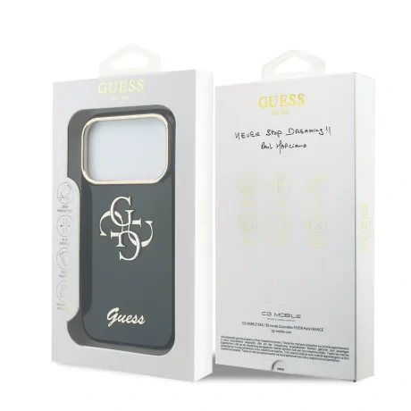 Husa spate Guess IML 4G Script Metal Logo pentru iPhone 17 Pro, albastră