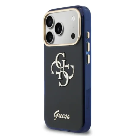 Husa spate Guess IML 4G Script Metal Logo pentru iPhone 17 Pro, albastră