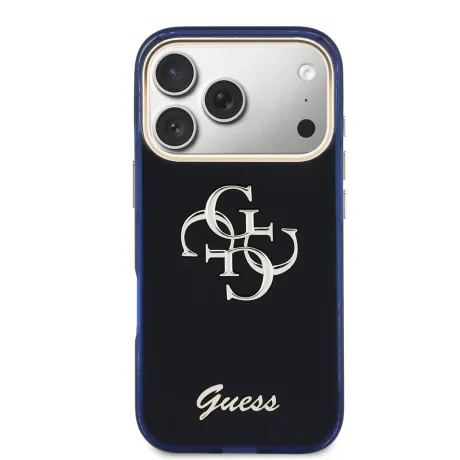 Husa spate Guess IML 4G Script Metal Logo pentru iPhone 17 Pro, albastră