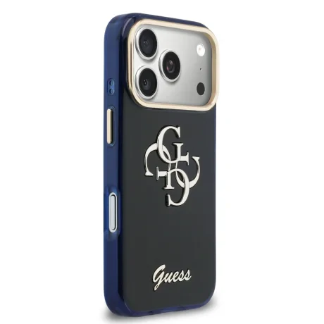 Husa spate Guess IML 4G Script Metal Logo pentru iPhone 17 Pro Max, albastră