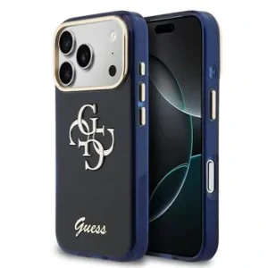 Husa spate Guess IML 4G Script Metal Logo pentru iPhone 17 Pro Max, albastră